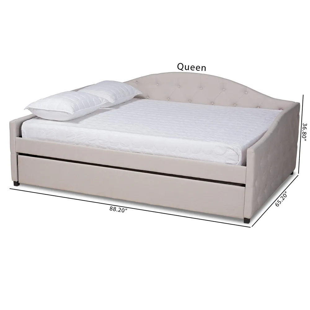 Becker Beige Fabric Upholstered Queen Size Daybed With Trundle