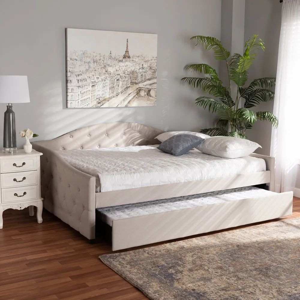 Becker Beige Fabric Upholstered Queen Size Daybed With Trundle