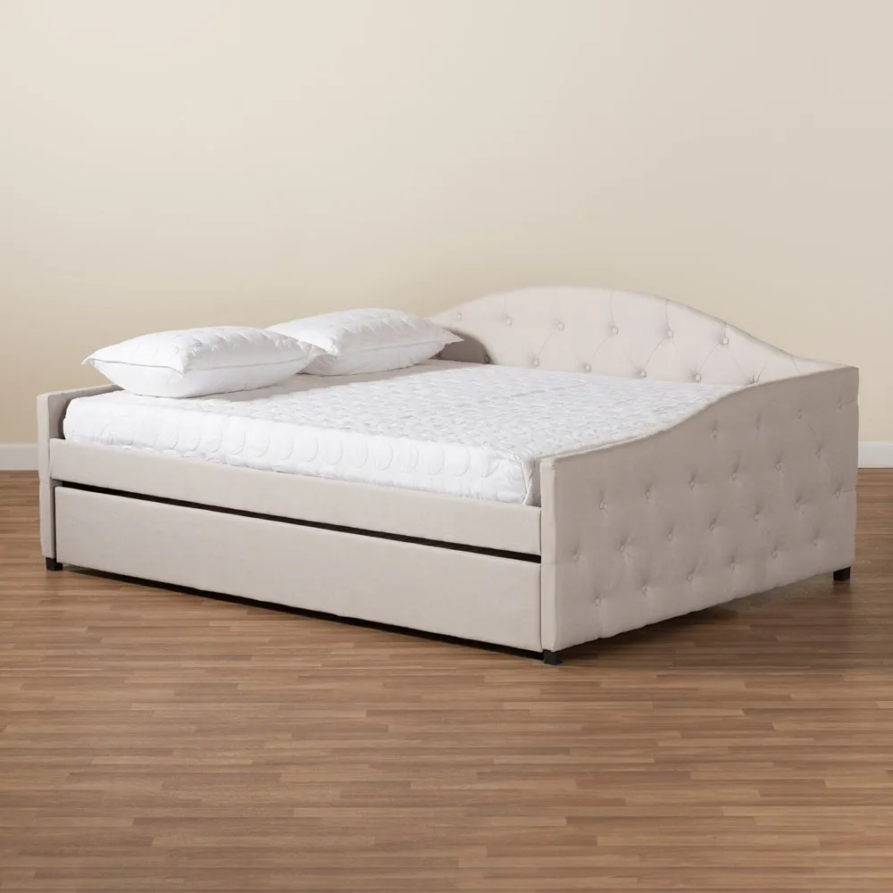 Becker Beige Fabric Upholstered Queen Size Daybed With Trundle