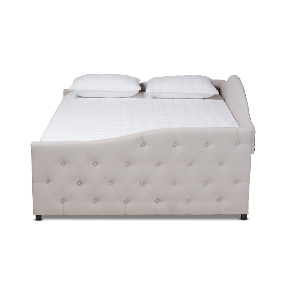 Becker Beige Fabric Upholstered Queen Size Daybed With Trundle