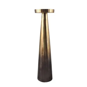 Benzara 21 Inch Aluminum Pillar Type Candle Holder with Round Tray Top, Bronze