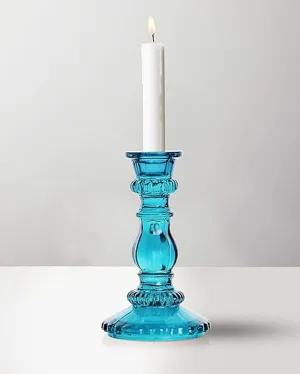 Blue Simple Elegance Glass Candle Holders | Set of 2 | 6 x 3 x 1 inches