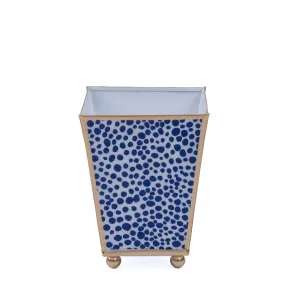 Cachepot - 4" Square Enameled  Shagreen Planter - Blue White