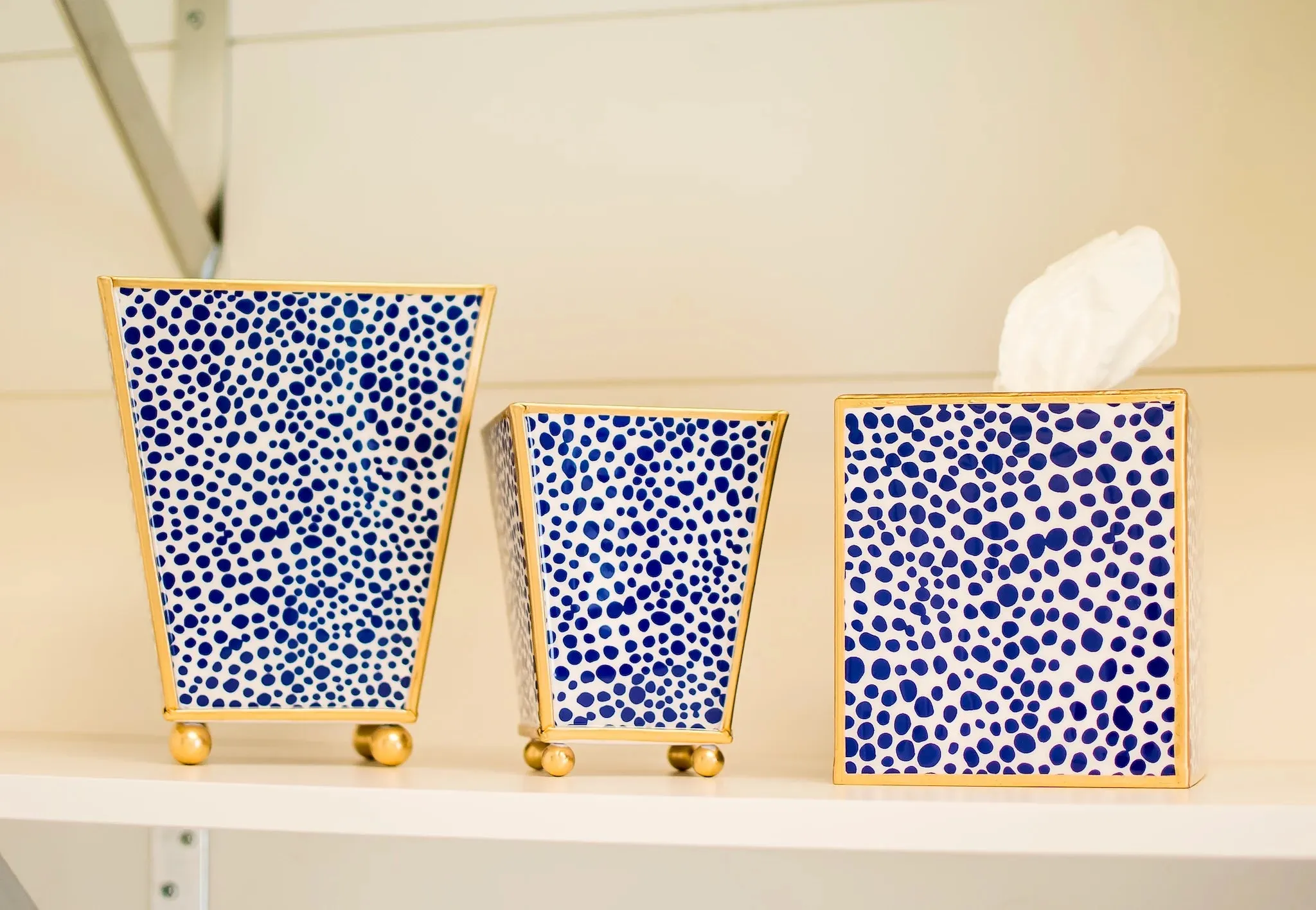 Cachepot - 4" Square Enameled  Shagreen Planter - Blue White