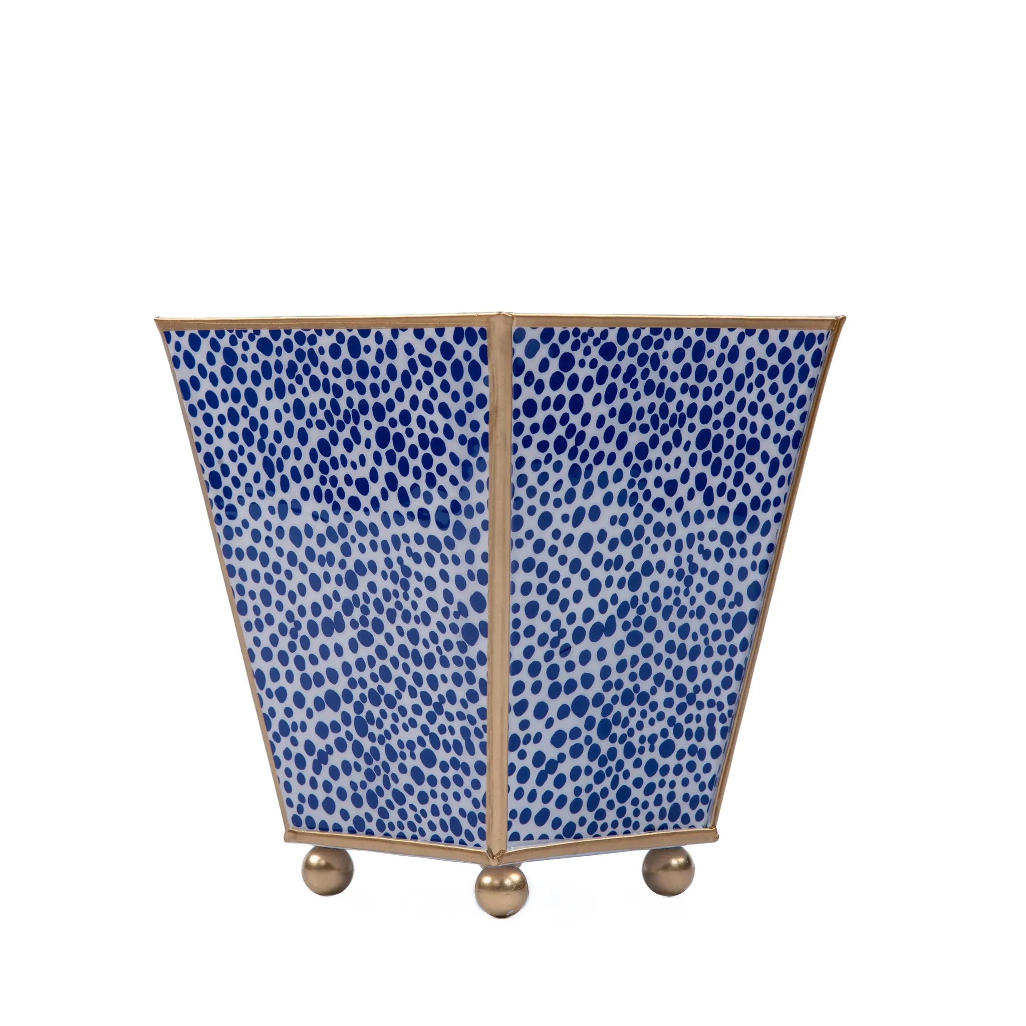 Cachepot - 4" Square Enameled  Shagreen Planter - Blue White
