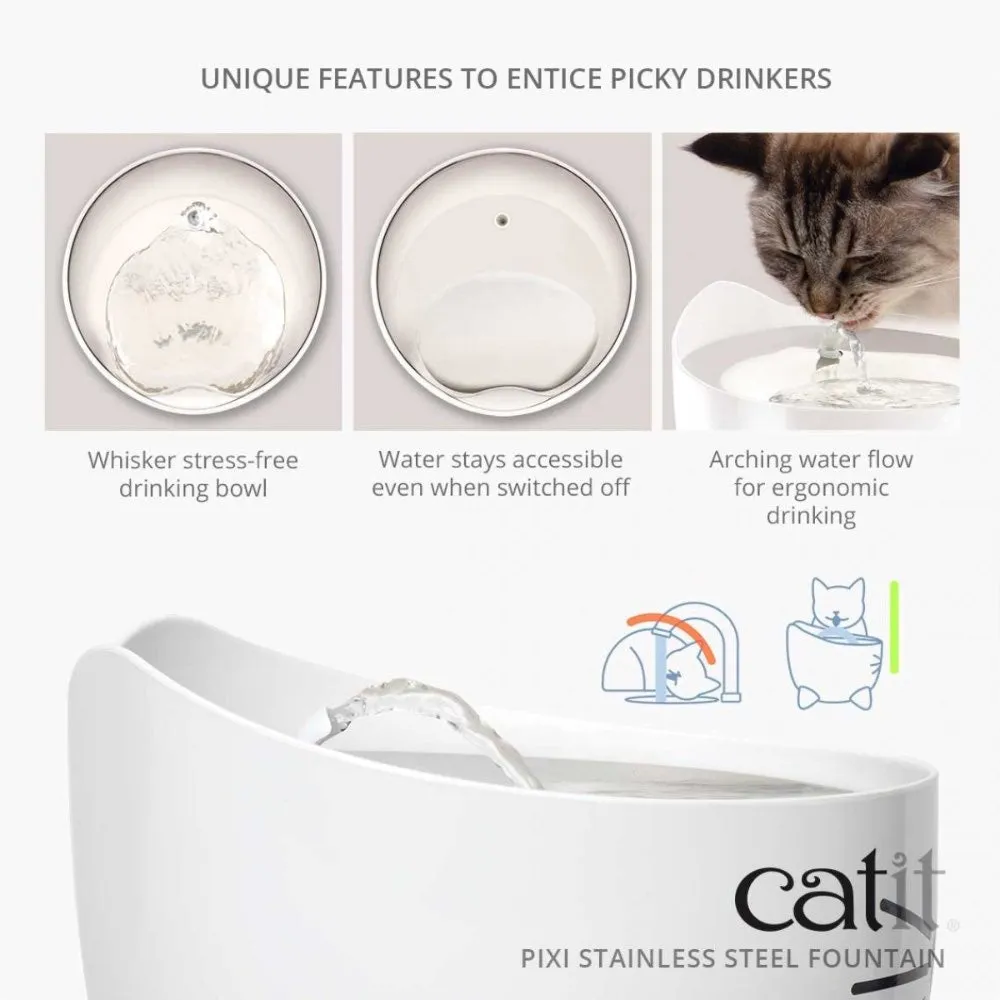 Catit Pixi Drinking Fountain Stainless Steel White 2.5L