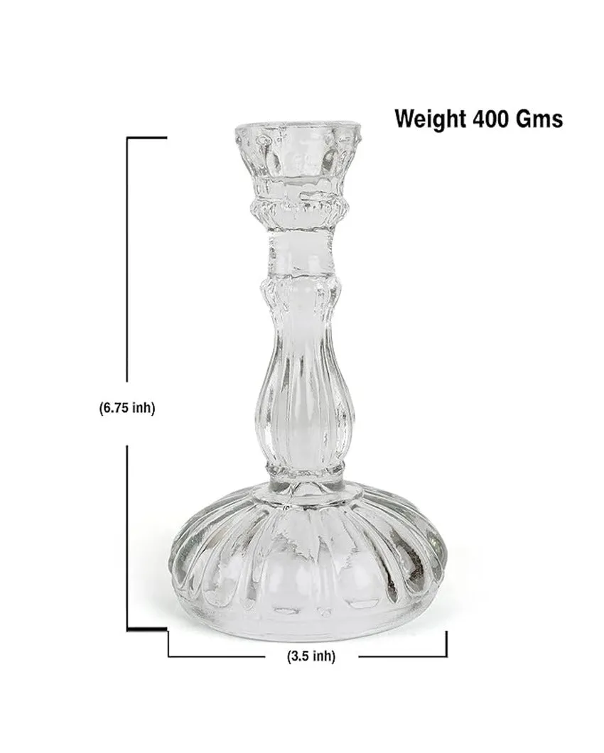 Clear Minimalist Design Glass Candle Holder | 7 x 4 x 4 inches