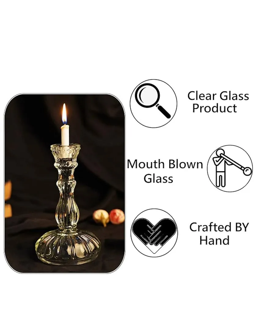 Clear Minimalist Design Glass Candle Holder | 7 x 4 x 4 inches