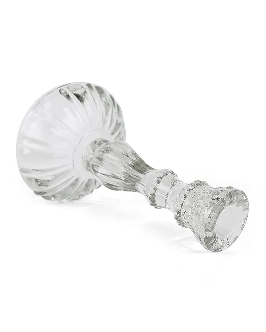 Clear Minimalist Design Glass Candle Holder | 7 x 4 x 4 inches