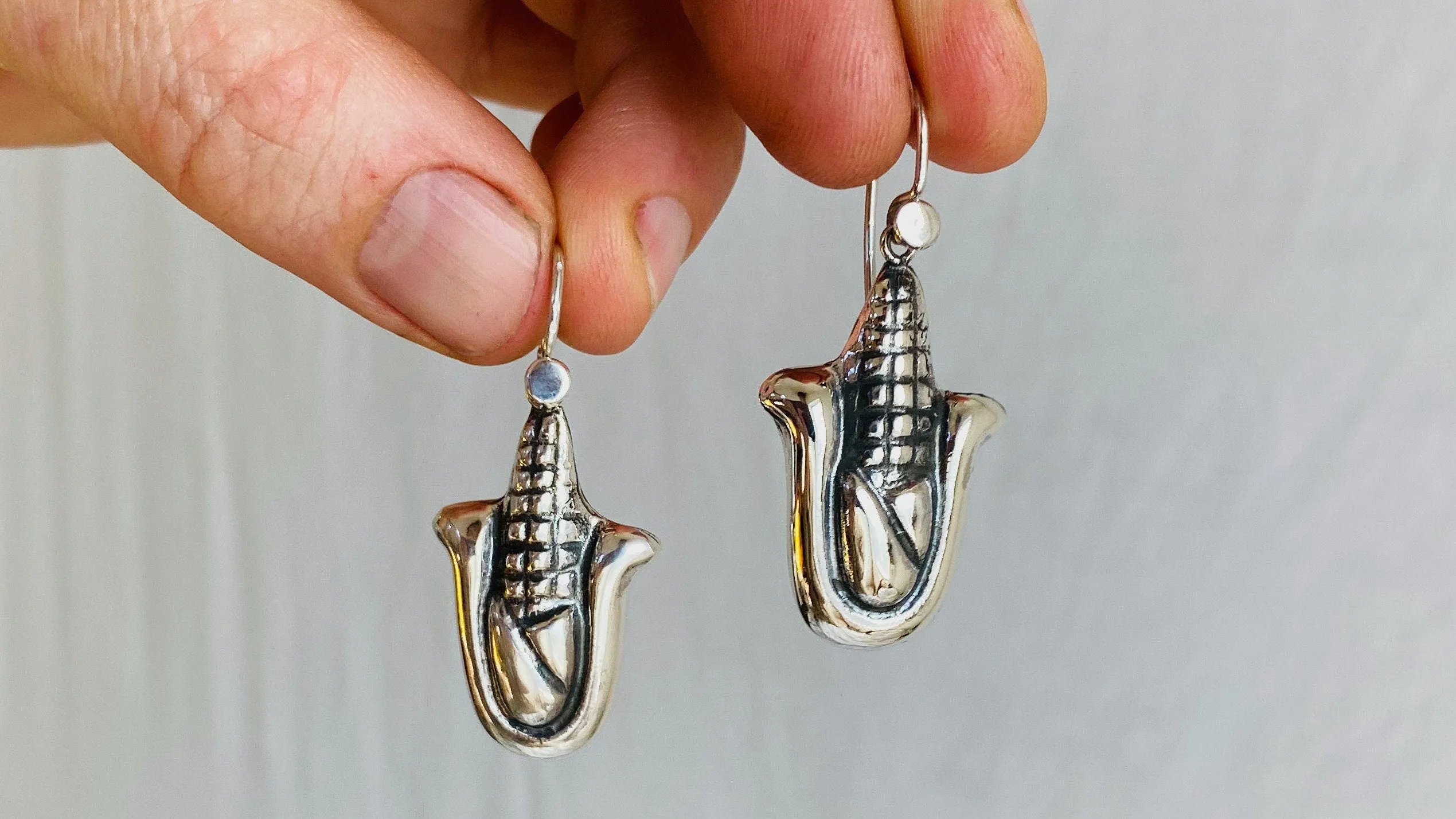 Corn Earrings. Maize. Sterling Silver. Taxco, Mexico.