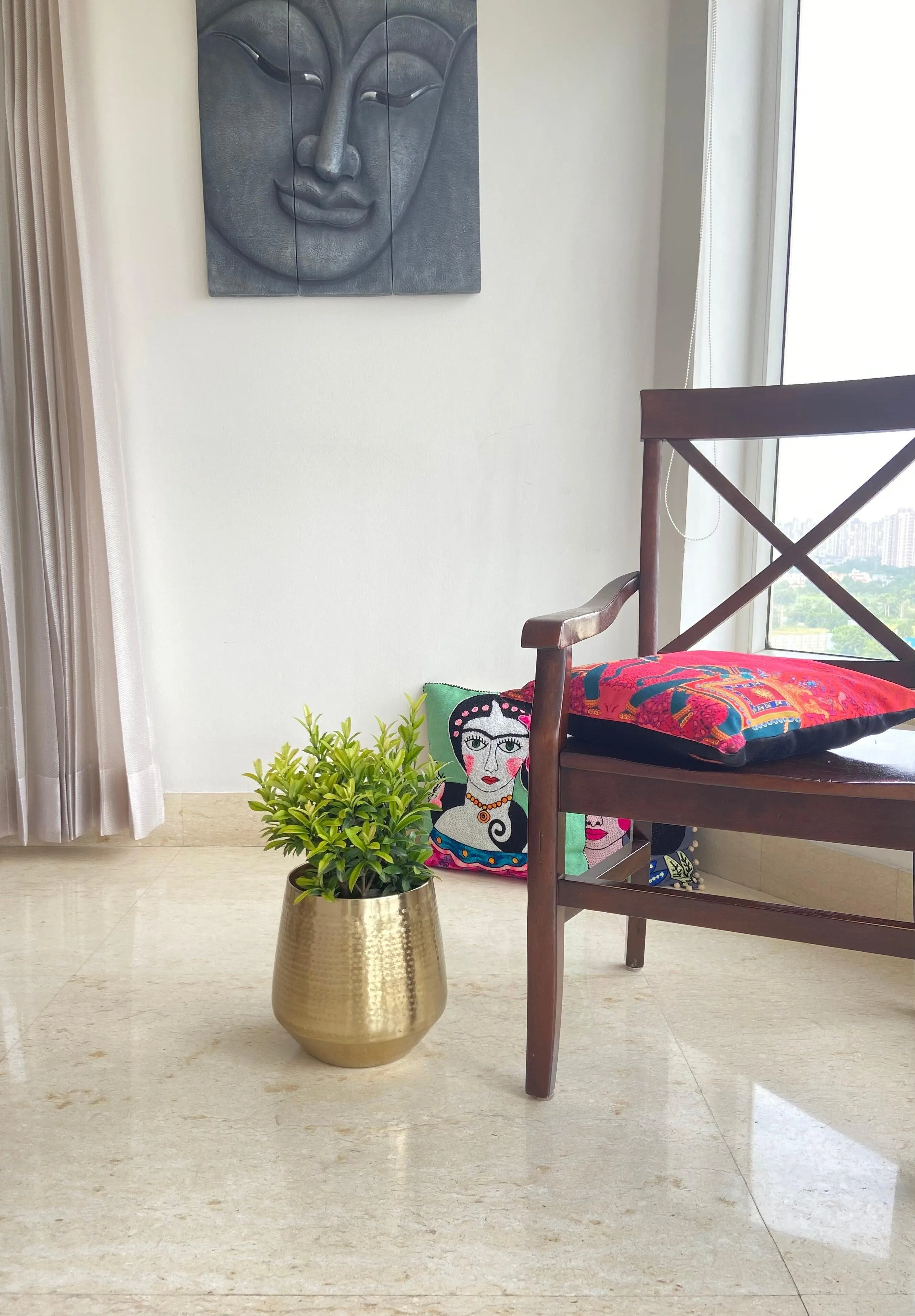 Decorative Golden Metal Stratton Floor Planter | Table Flower Pot For Home Decor