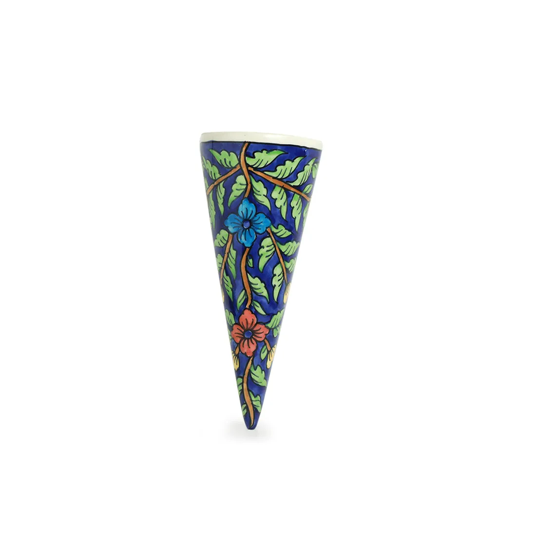 'Floral Cones' Handpainted Wall Planter Pots In Ceramic (Set of 2)