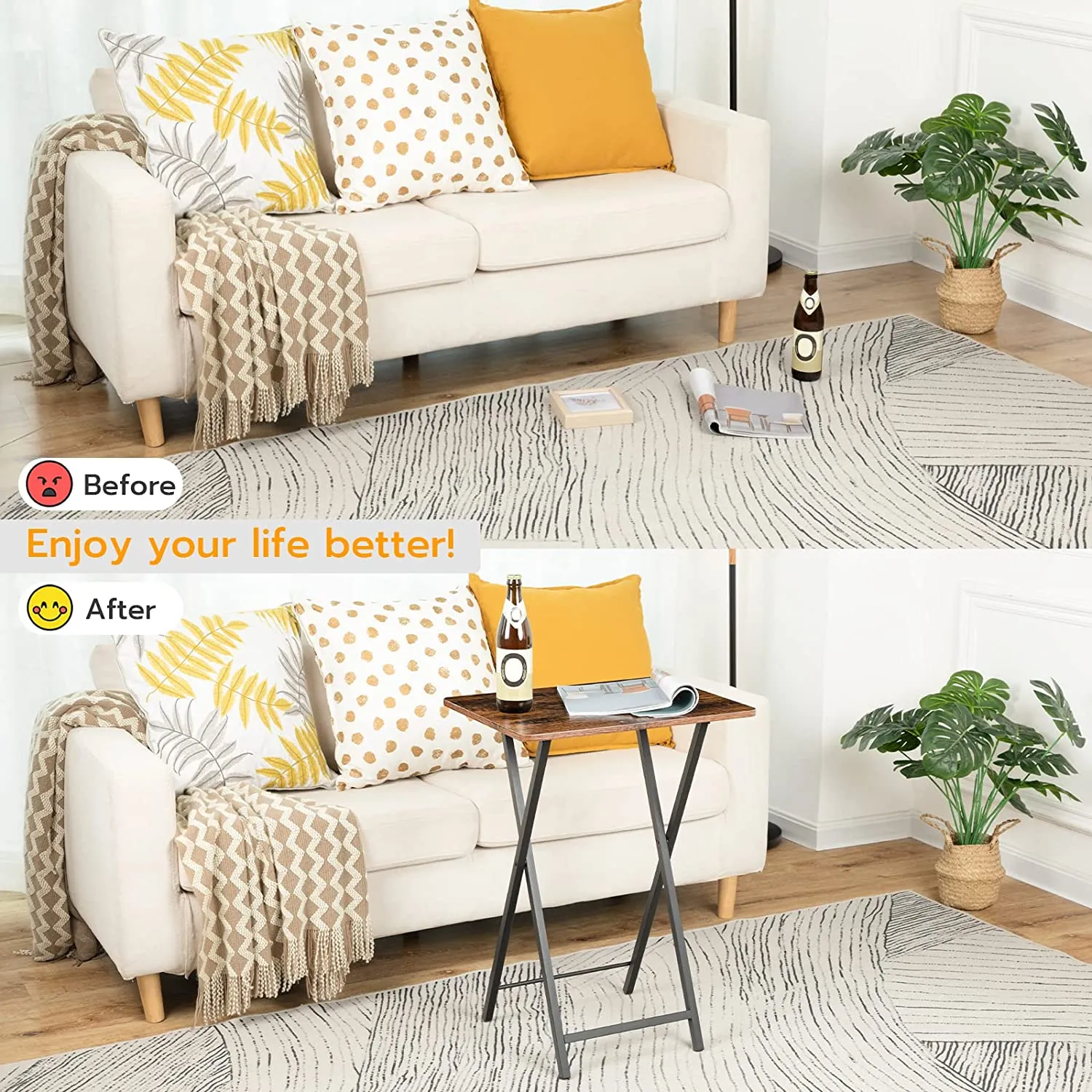 Folding TV Tray Table, TV Trays for Eating Set of 4 with Stand, Folding TV Dinner Tables