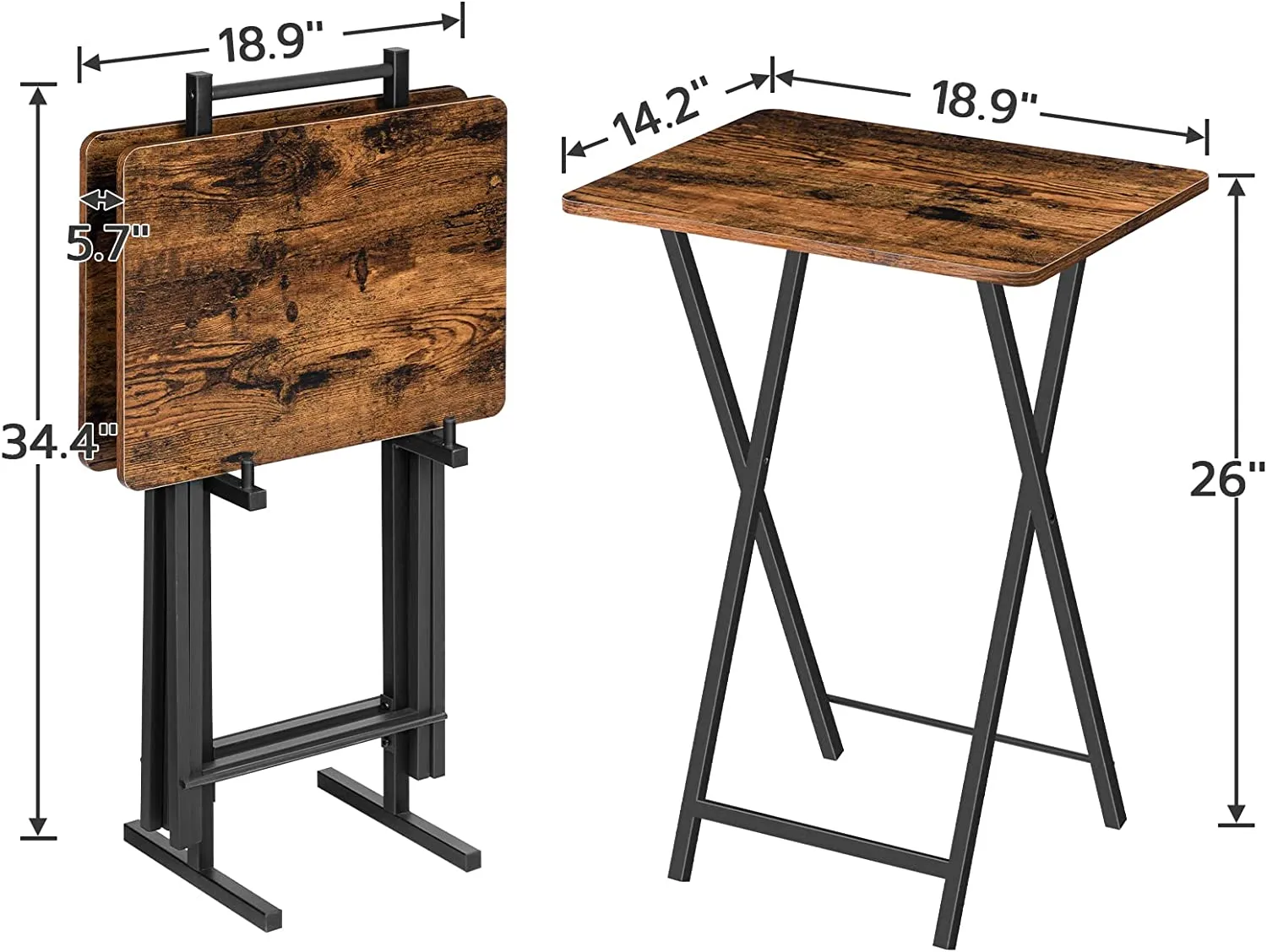 Folding TV Tray Table, TV Trays for Eating Set of 4 with Stand, Folding TV Dinner Tables