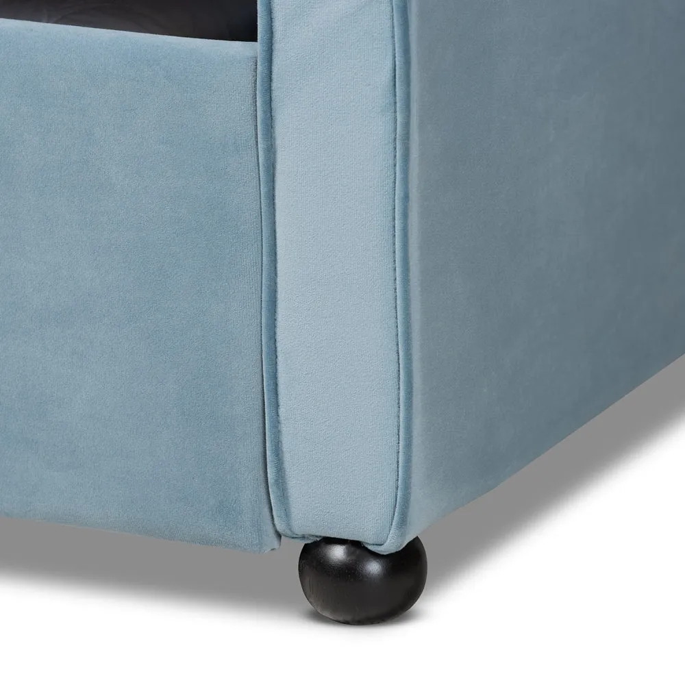 Freda Grey Velvet Fabric and Button Tufted Queen Size Daybed with Trundle
