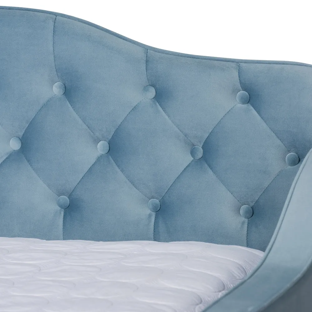 Freda Grey Velvet Fabric and Button Tufted Queen Size Daybed with Trundle