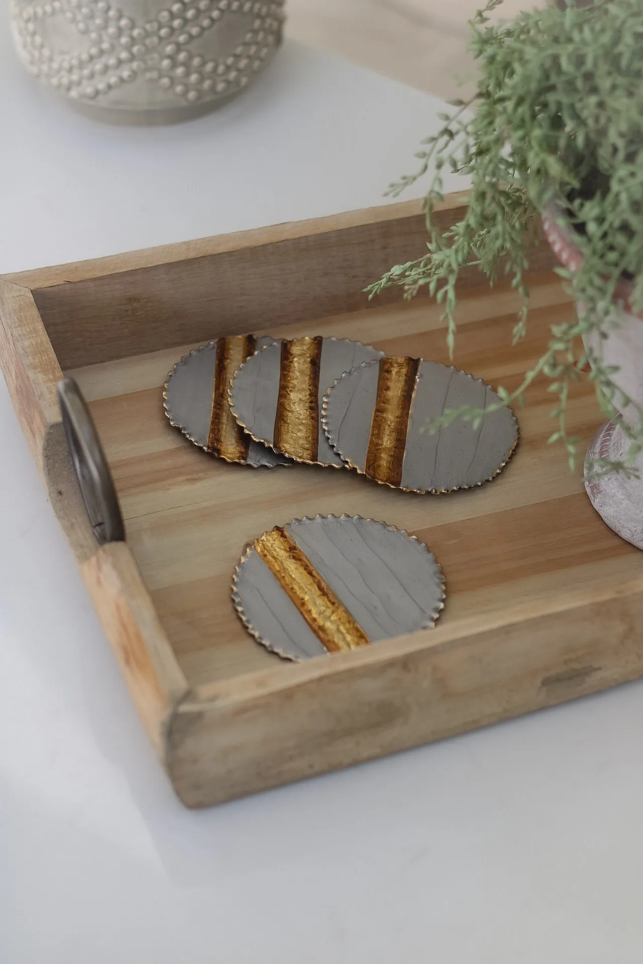 Grey and Gold Enamel Coasters | Set of 4