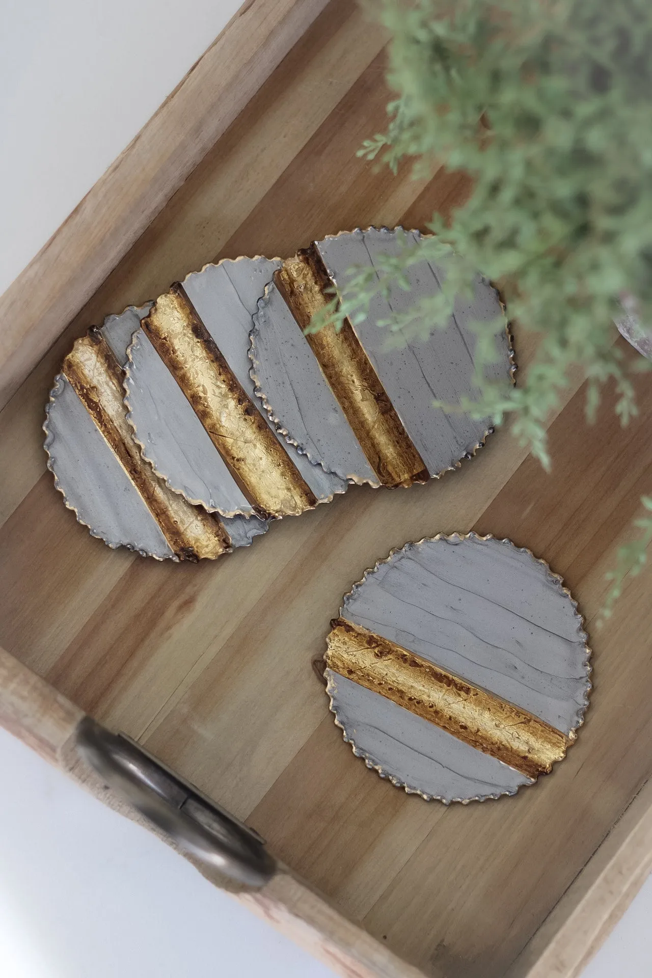 Grey and Gold Enamel Coasters | Set of 4