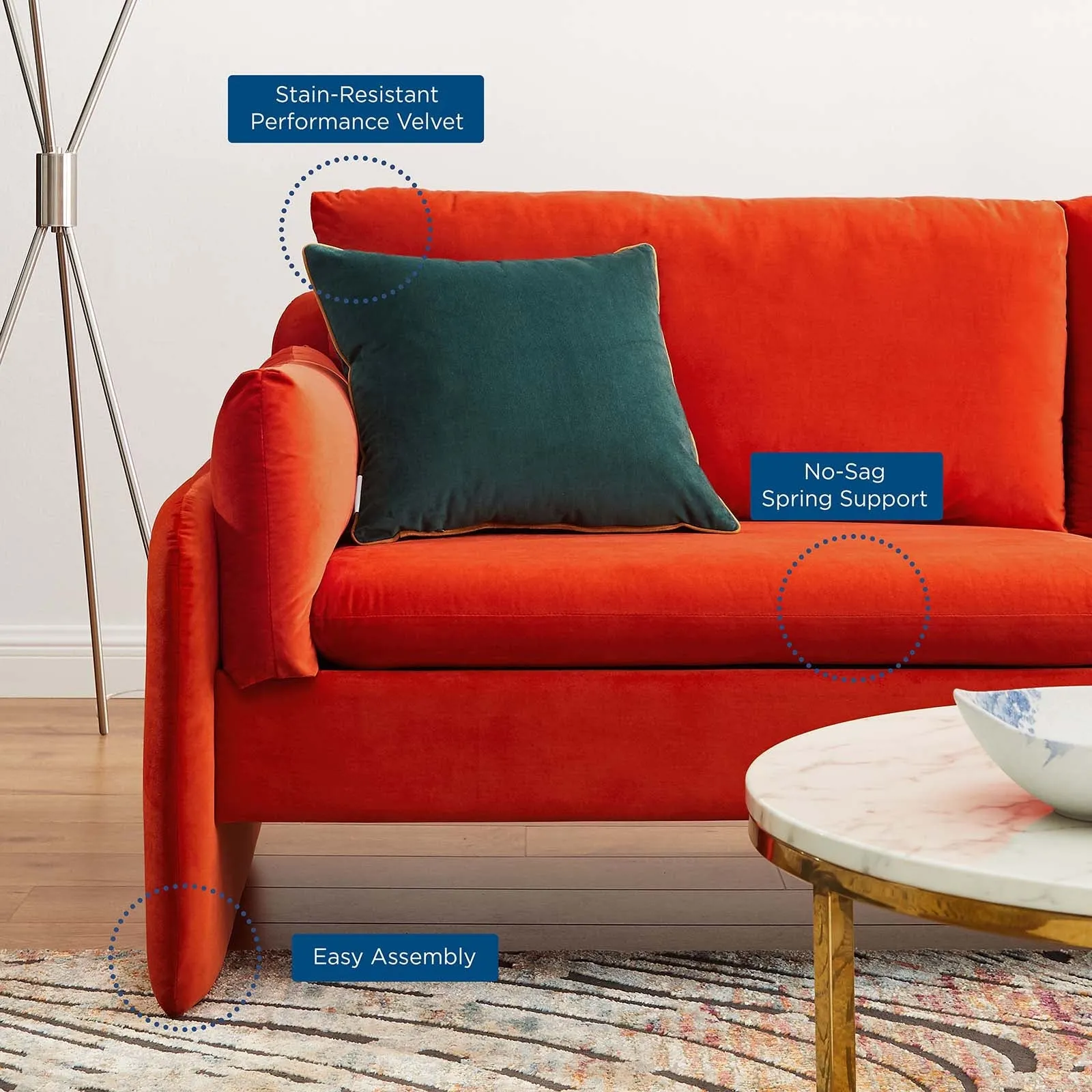 Indicate Performance Velvet Sofa
