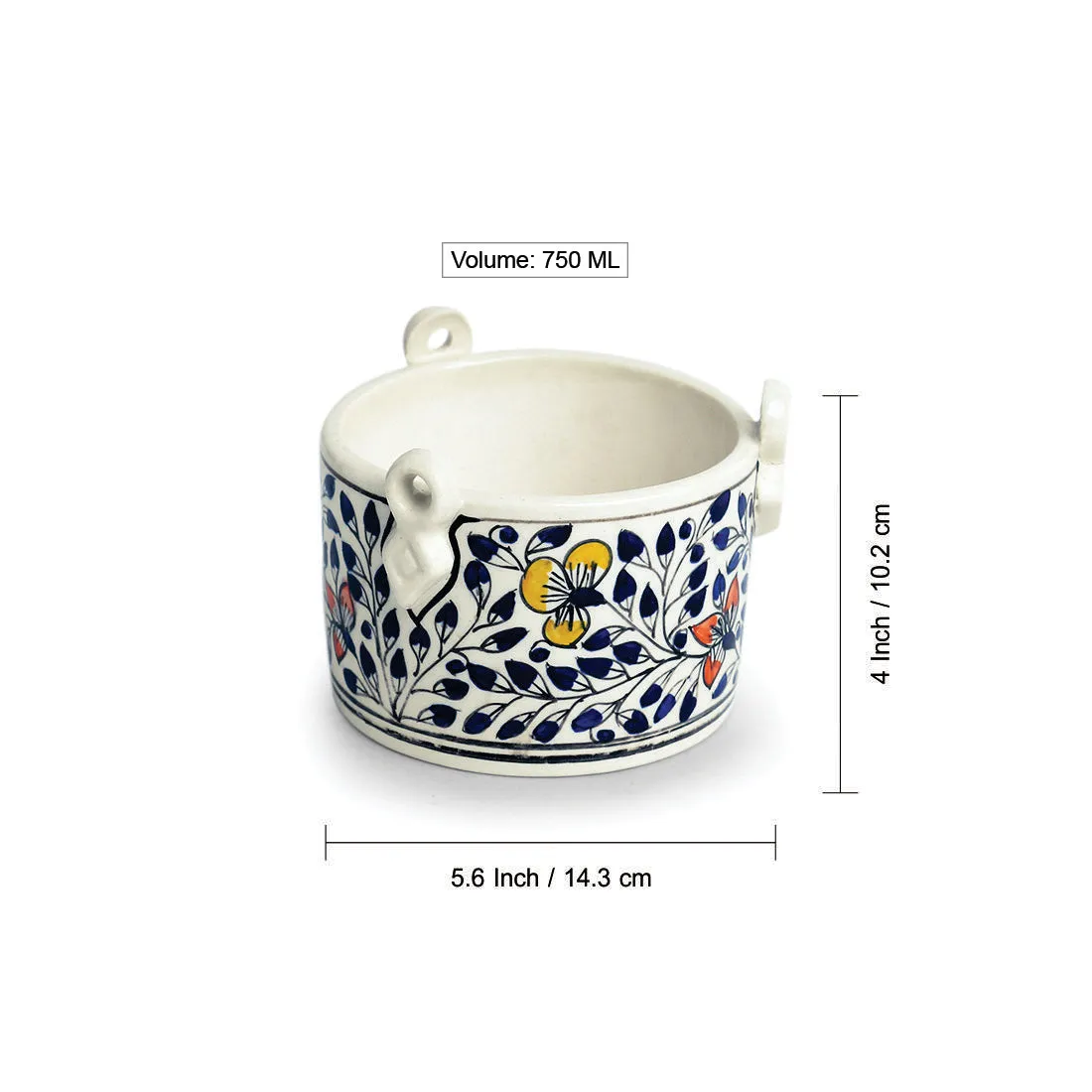 'Indigo Vines' Handpainted Ceramic Table Planter Pot