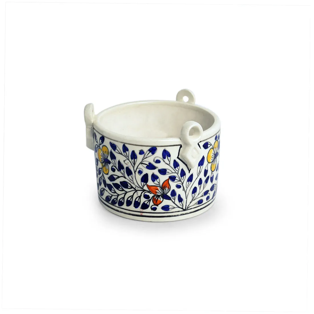 'Indigo Vines' Handpainted Ceramic Table Planter Pot
