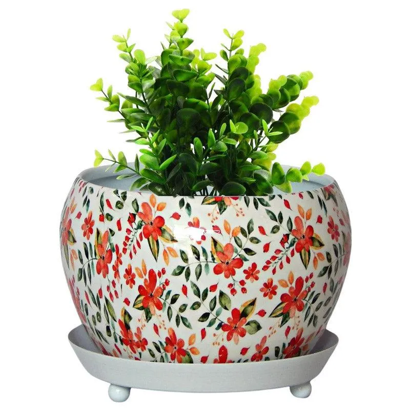 Julietta Peach Floral Planter With Plate