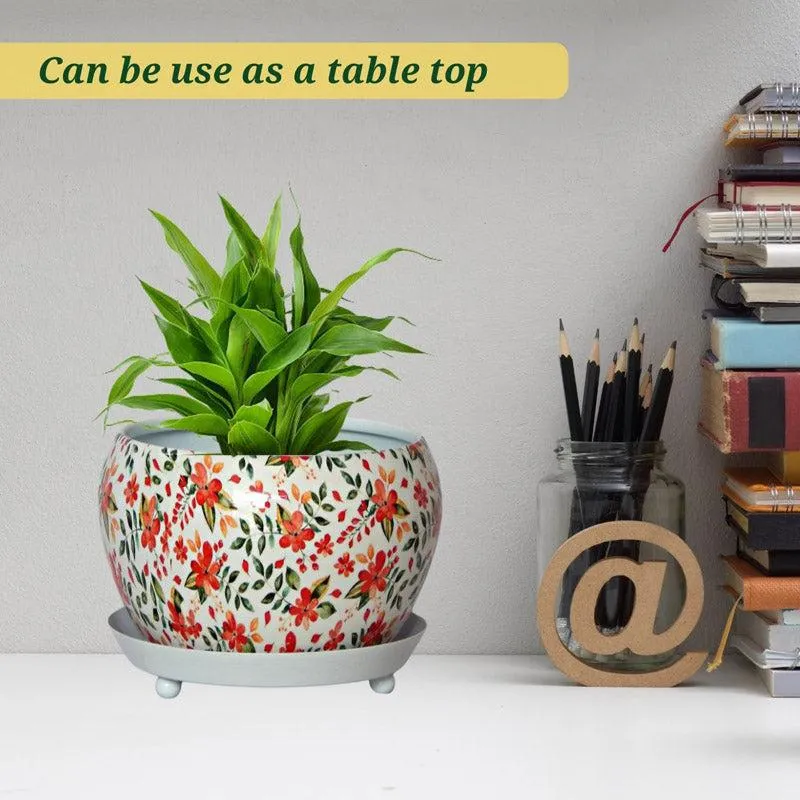 Julietta Peach Floral Planter With Plate