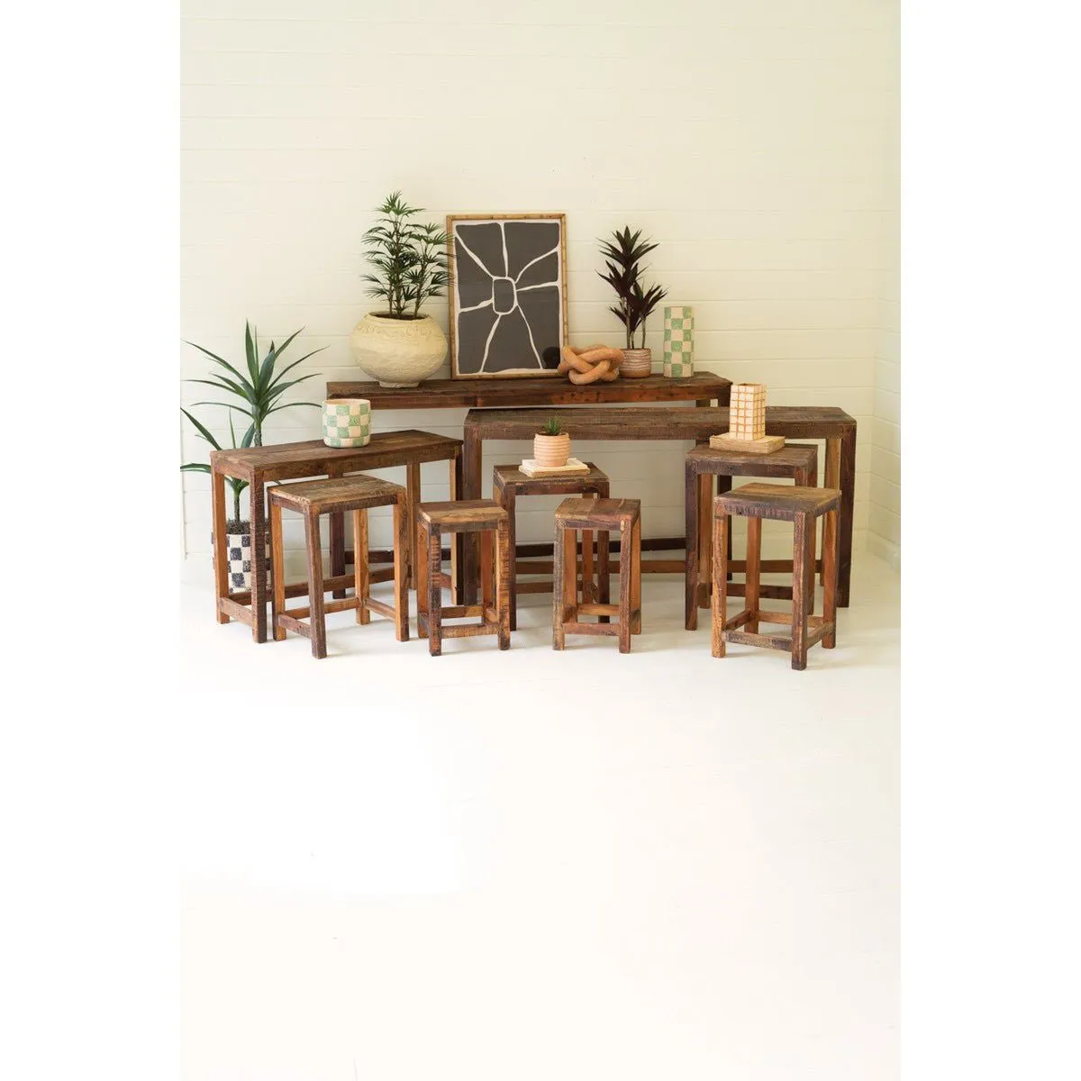 Kalalou - Set Of Nine Recycled Wood Display Tables