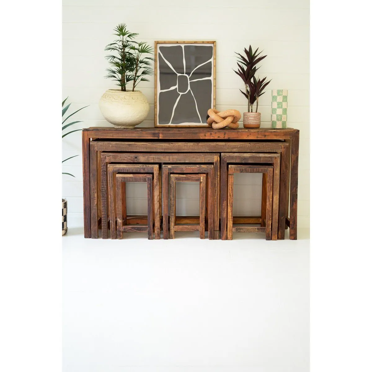 Kalalou - Set Of Nine Recycled Wood Display Tables