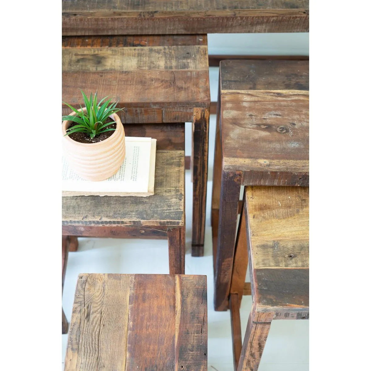 Kalalou - Set Of Nine Recycled Wood Display Tables