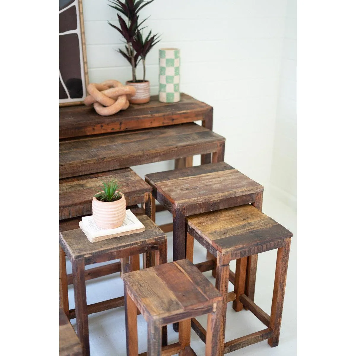 Kalalou - Set Of Nine Recycled Wood Display Tables