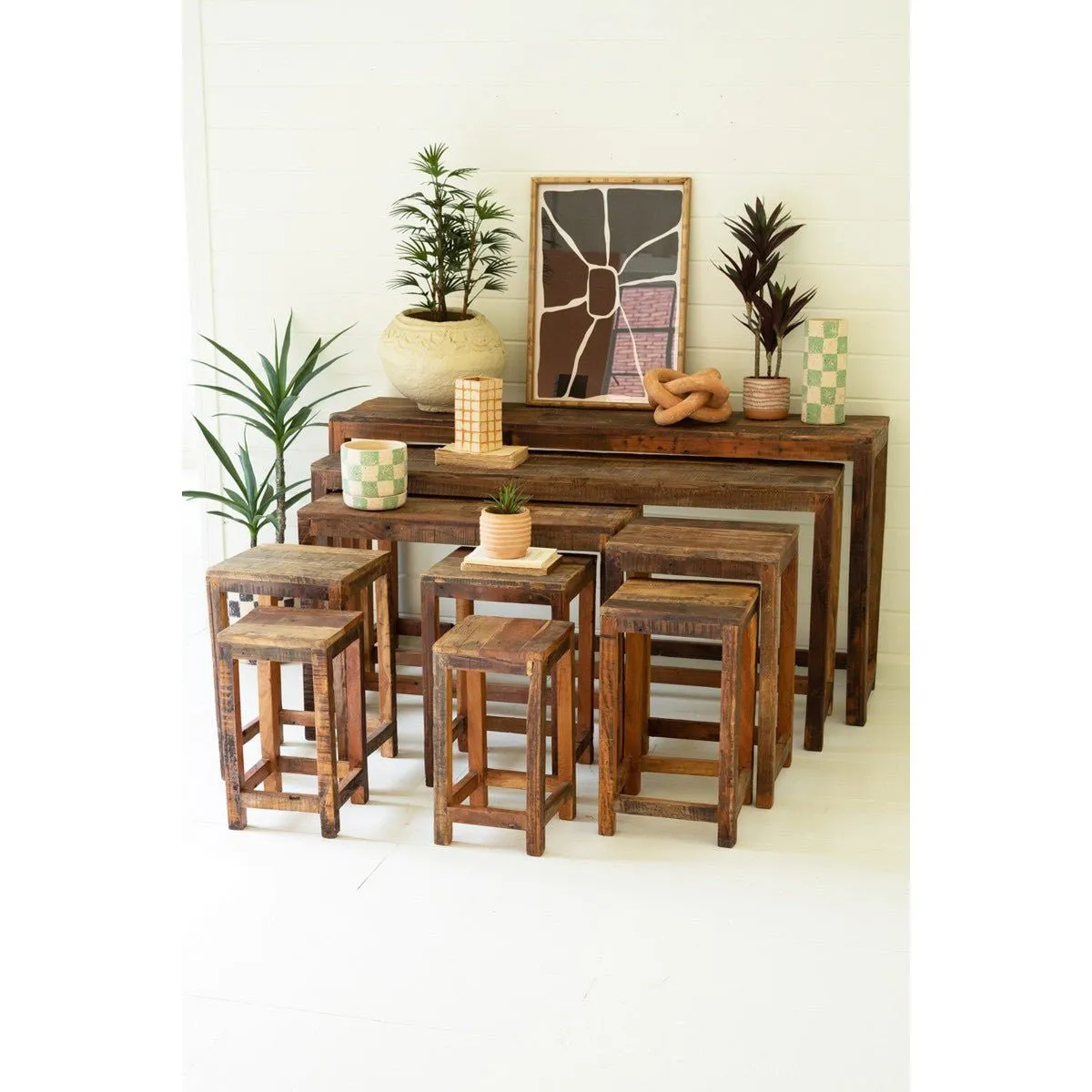 Kalalou - Set Of Nine Recycled Wood Display Tables