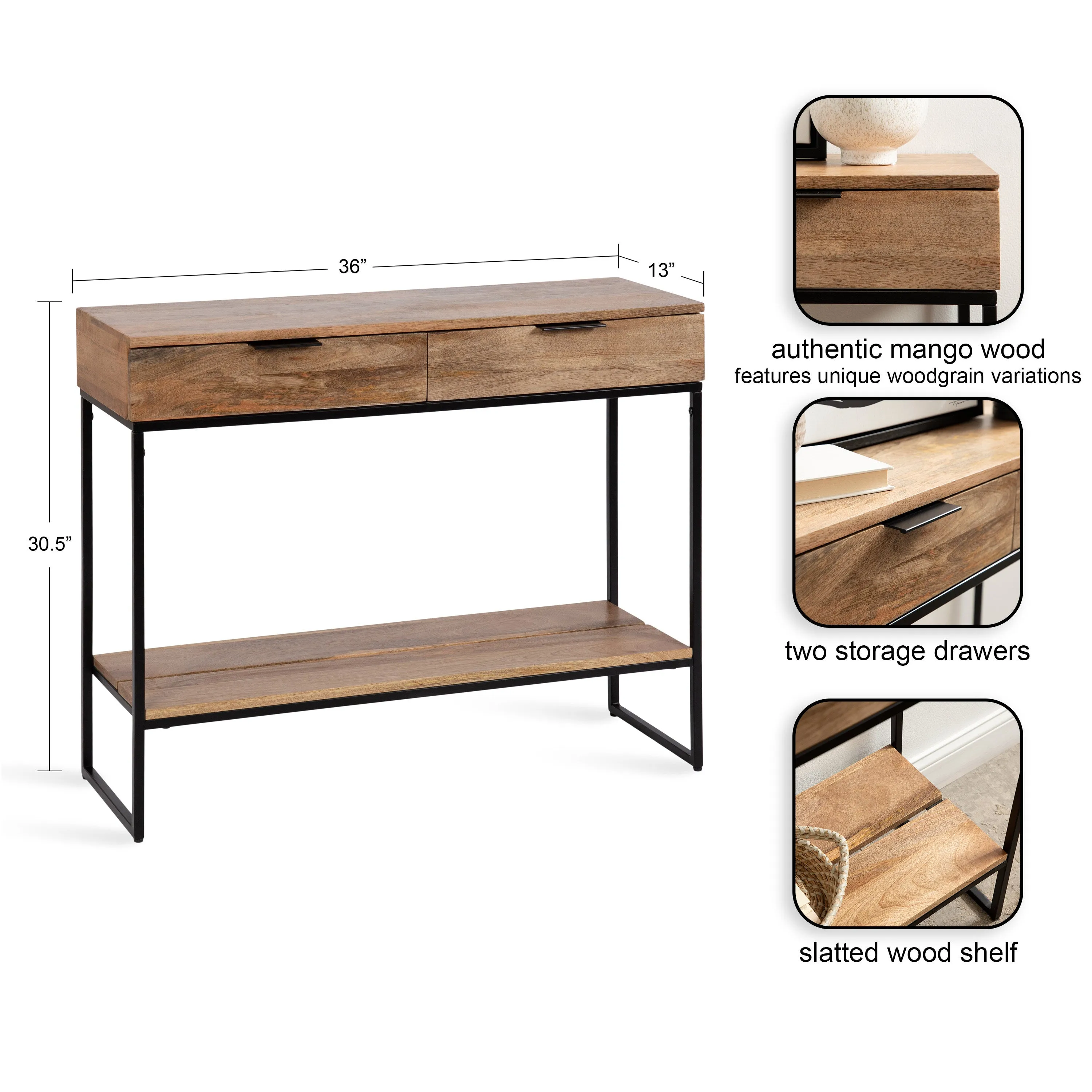 Malone Wood and Metal Console Table