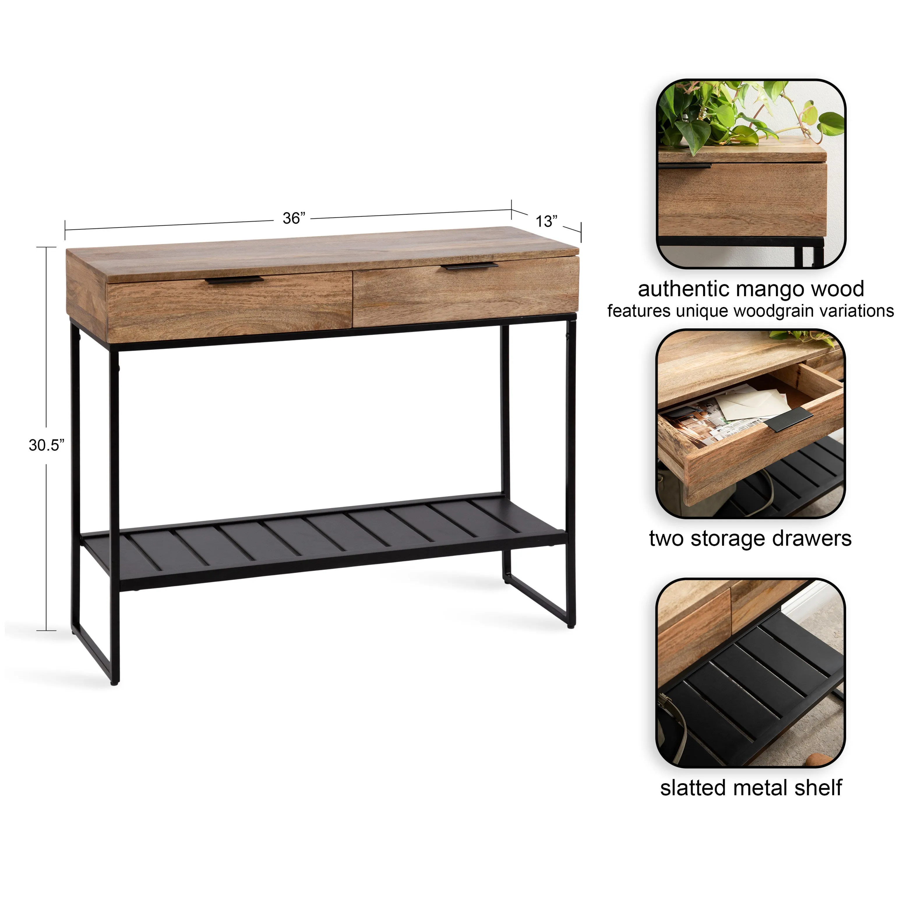 Malone Wood and Metal Console Table