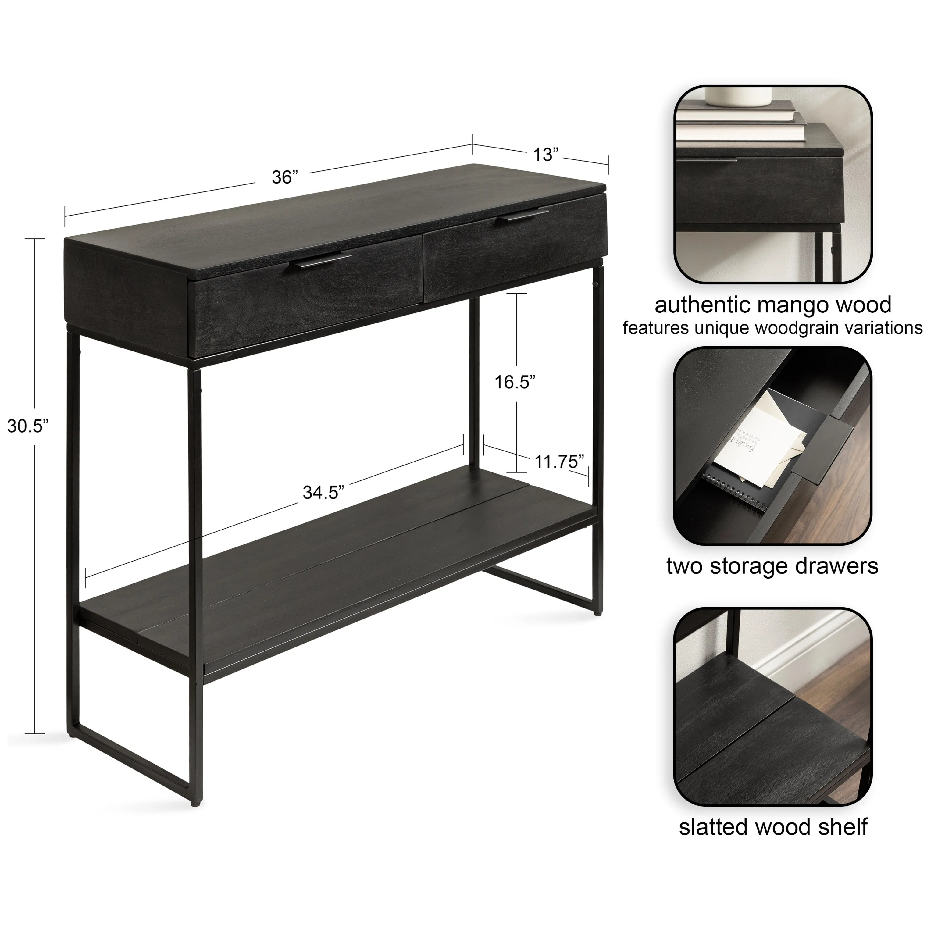 Malone Wood and Metal Console Table