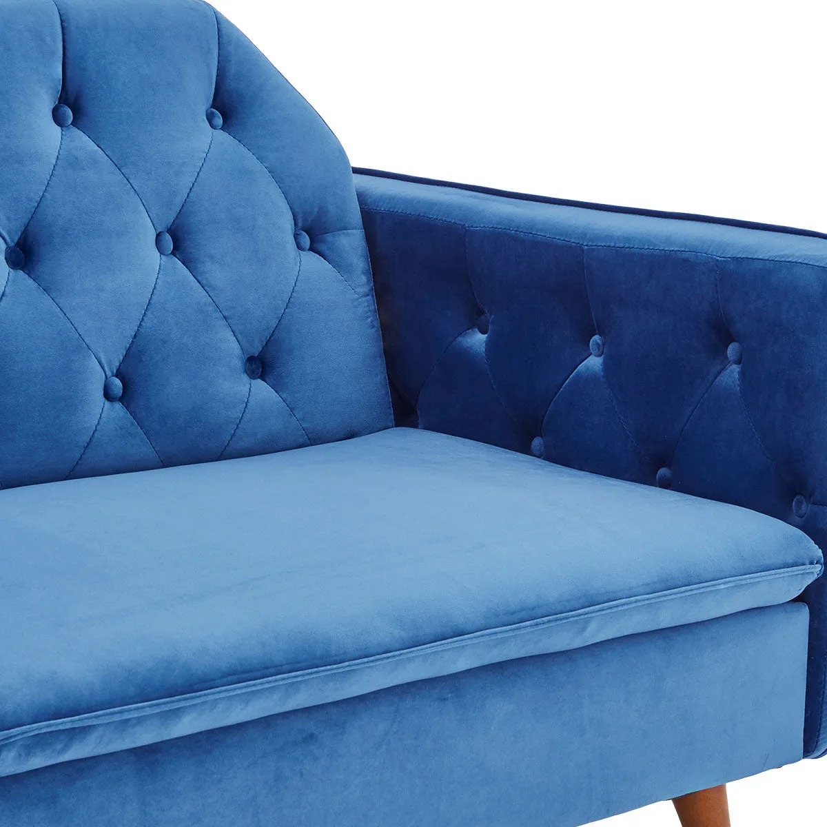 Marissa 2-Seater Faux Velvet Tufted Futon Sofa Bed Couch - Blue