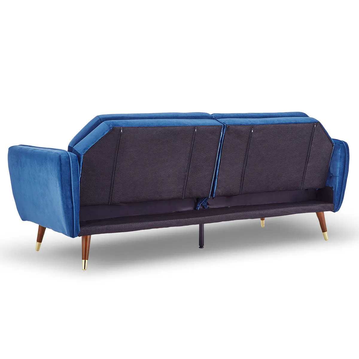 Marissa 2-Seater Faux Velvet Tufted Futon Sofa Bed Couch - Blue