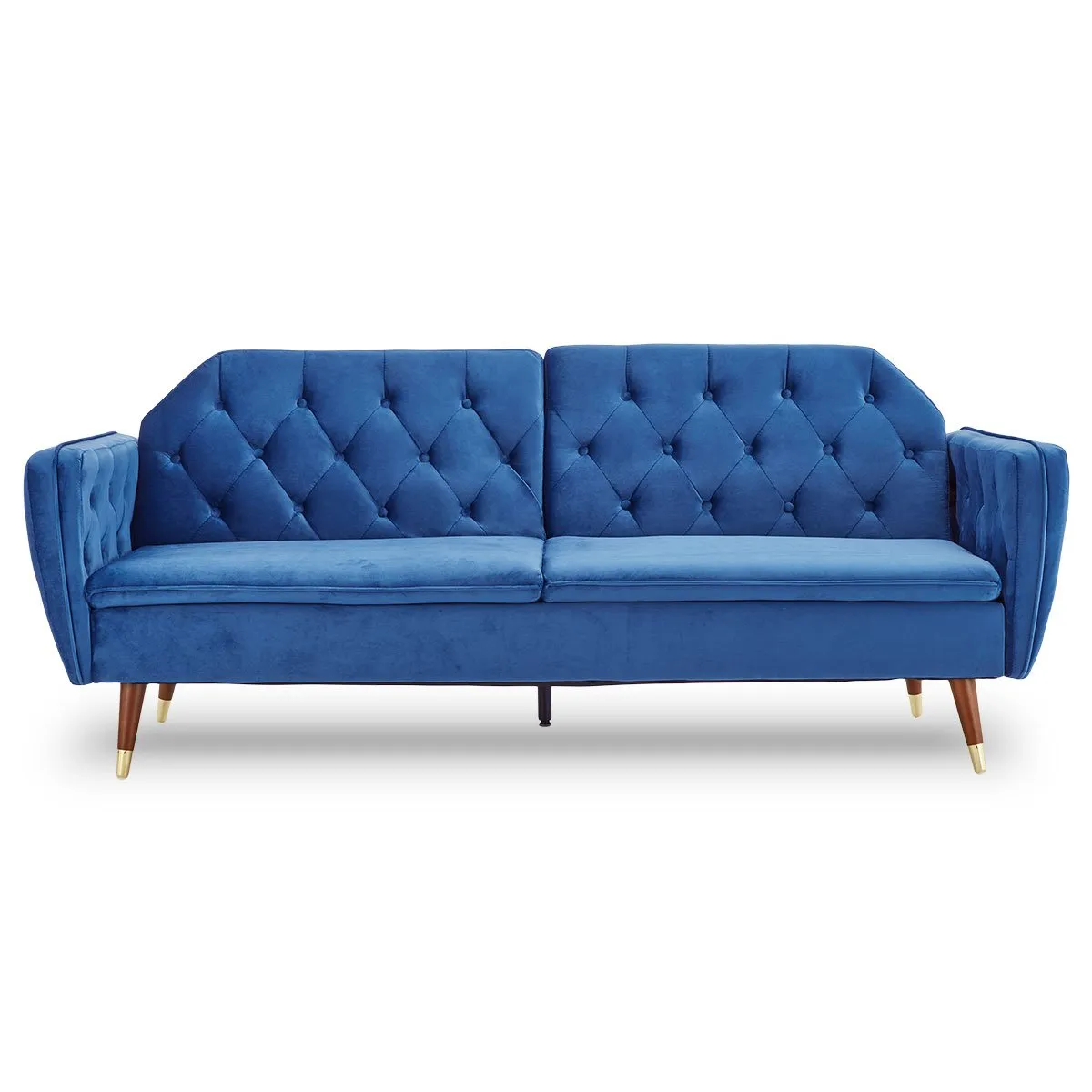 Marissa 2-Seater Faux Velvet Tufted Futon Sofa Bed Couch - Blue