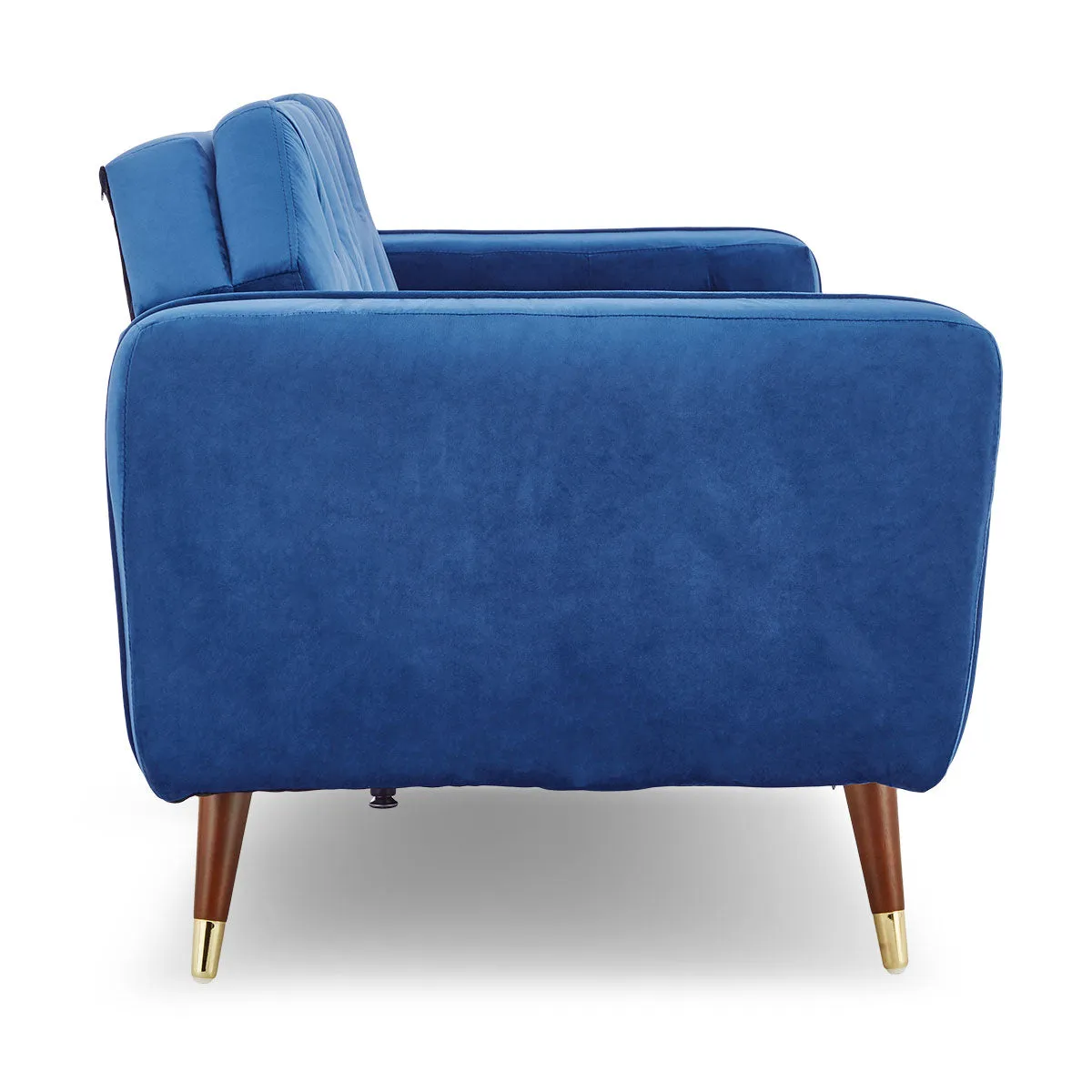 Marissa 2-Seater Faux Velvet Tufted Futon Sofa Bed Couch - Blue