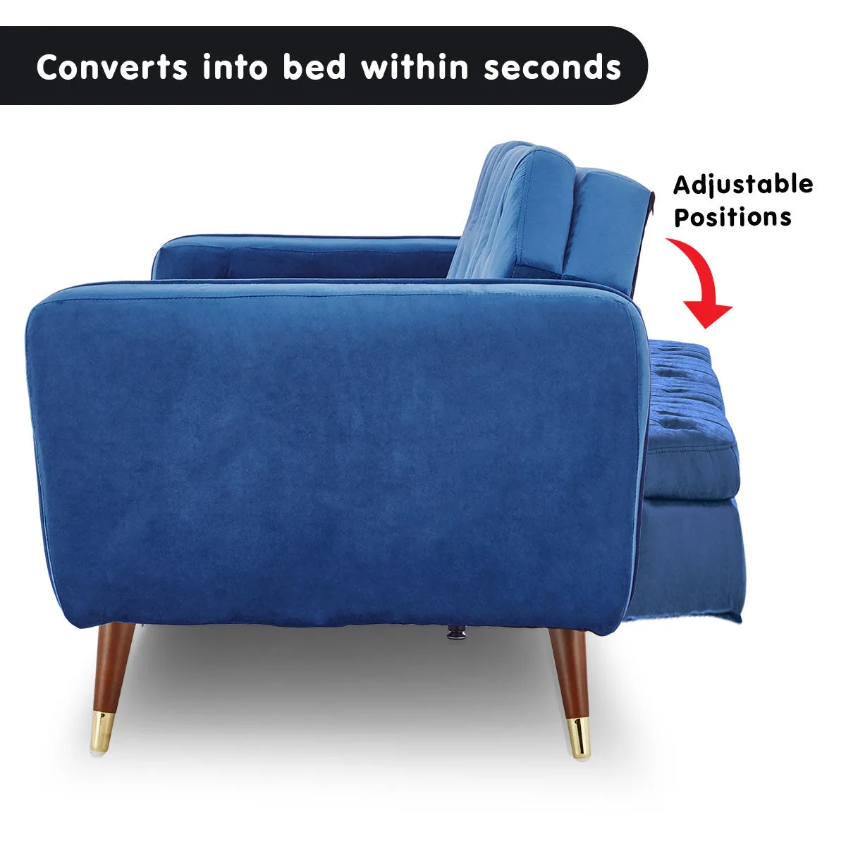 Marissa 2-Seater Faux Velvet Tufted Futon Sofa Bed Couch - Blue