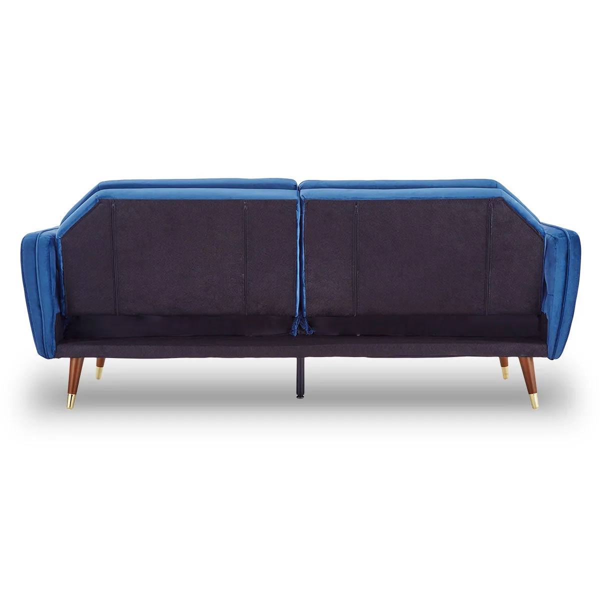 Marissa 2-Seater Faux Velvet Tufted Futon Sofa Bed Couch - Blue