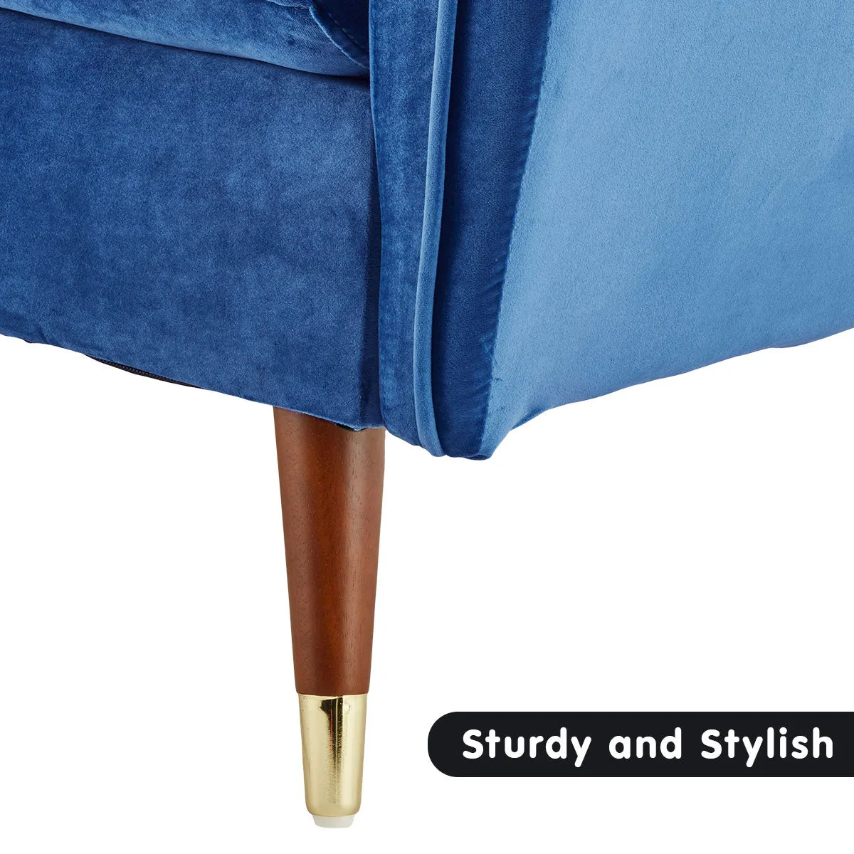 Marissa 2-Seater Faux Velvet Tufted Futon Sofa Bed Couch - Blue