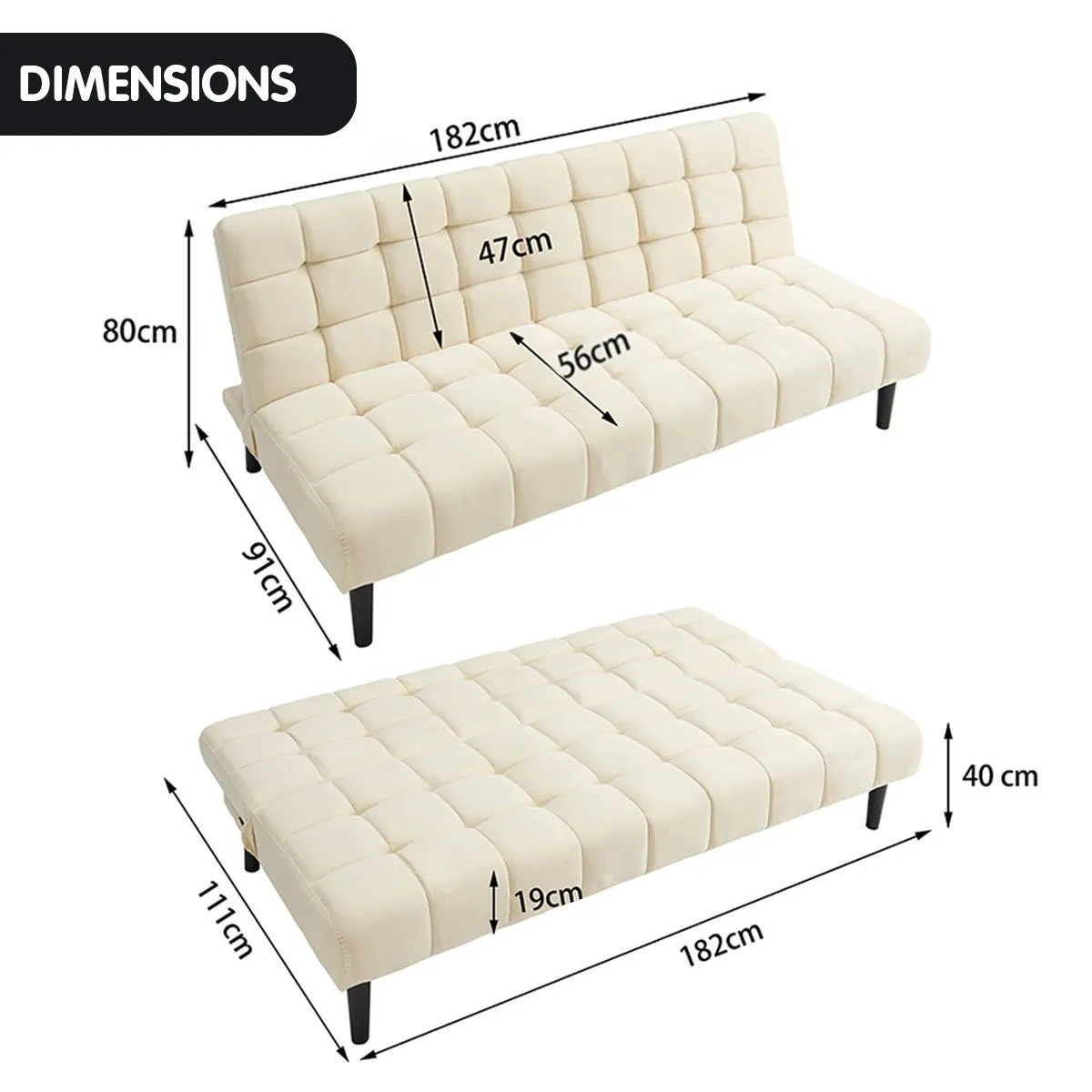 Marlena 3-Seater Faux Suede Fabric Sofa Bed Lounge - Beige