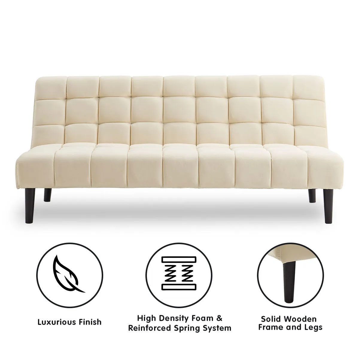 Marlena 3-Seater Faux Suede Fabric Sofa Bed Lounge - Beige