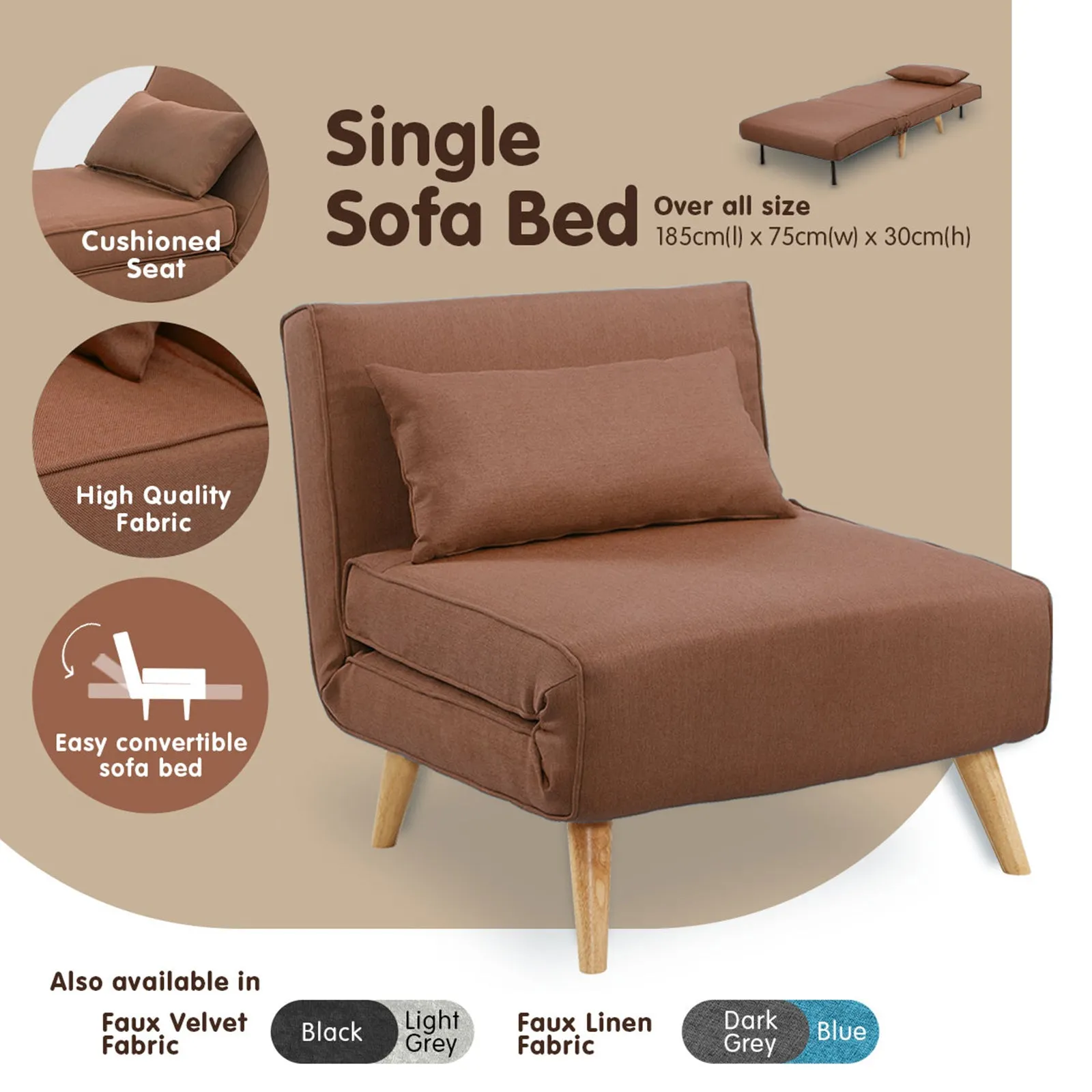 Maybelle Linen Adjustable Corner Sofa Lounge - Brown