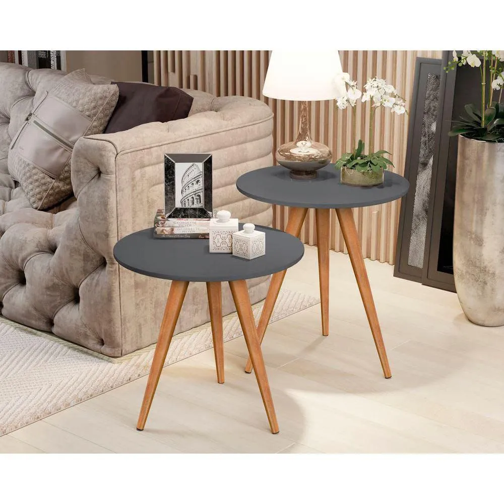 OXMIC Double Bedside Coffee Table,Beautiful Wooden Antique Side Table,Wooden Bedside Table| Wooden End Table Stool for Living Room, Bedroom.Lakdi Wooden & Laminated Board Top Side Table (Grey)