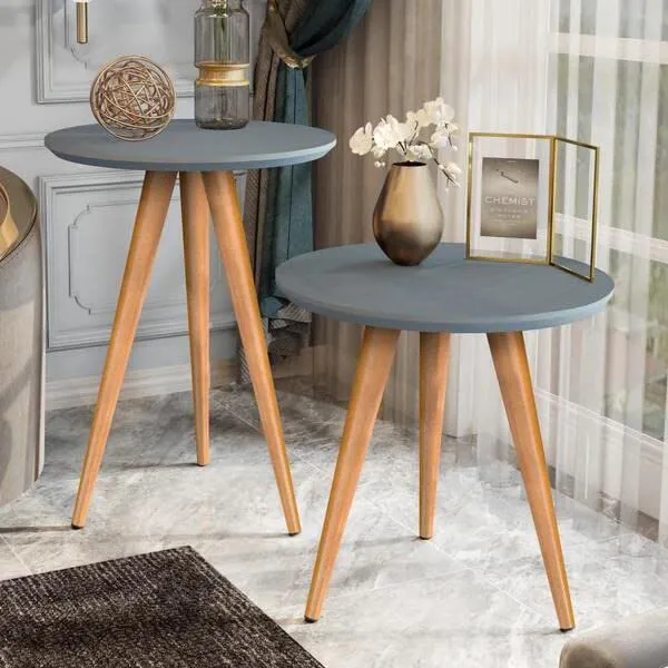OXMIC Double Bedside Coffee Table,Beautiful Wooden Antique Side Table,Wooden Bedside Table| Wooden End Table Stool for Living Room, Bedroom.Lakdi Wooden & Laminated Board Top Side Table (Grey)