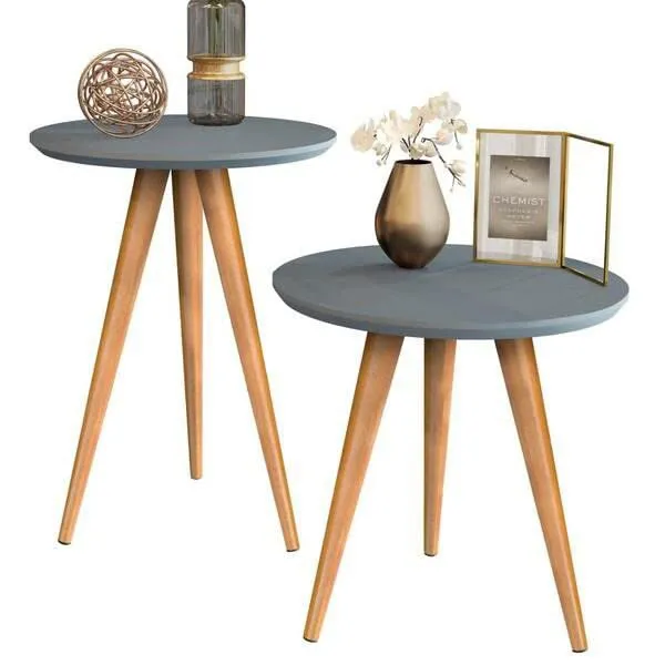 OXMIC Double Bedside Coffee Table,Beautiful Wooden Antique Side Table,Wooden Bedside Table| Wooden End Table Stool for Living Room, Bedroom.Lakdi Wooden & Laminated Board Top Side Table (Grey)