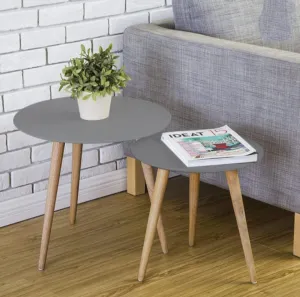 OXMIC Double Bedside Coffee Table,Beautiful Wooden Antique Side Table,Wooden Bedside Table| Wooden End Table Stool for Living Room, Bedroom.Lakdi Wooden & Laminated Board Top Side Table (Grey)