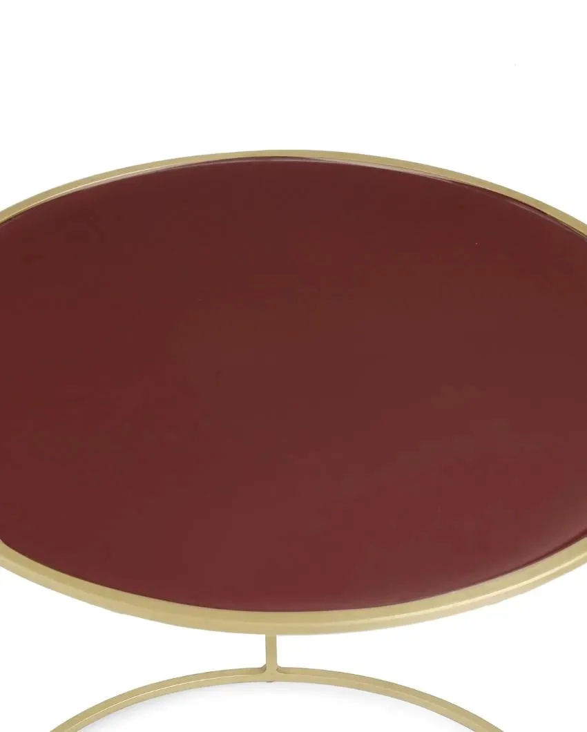 Pale Ruby Color Glass Top Nesting Tables | Set Of 2
